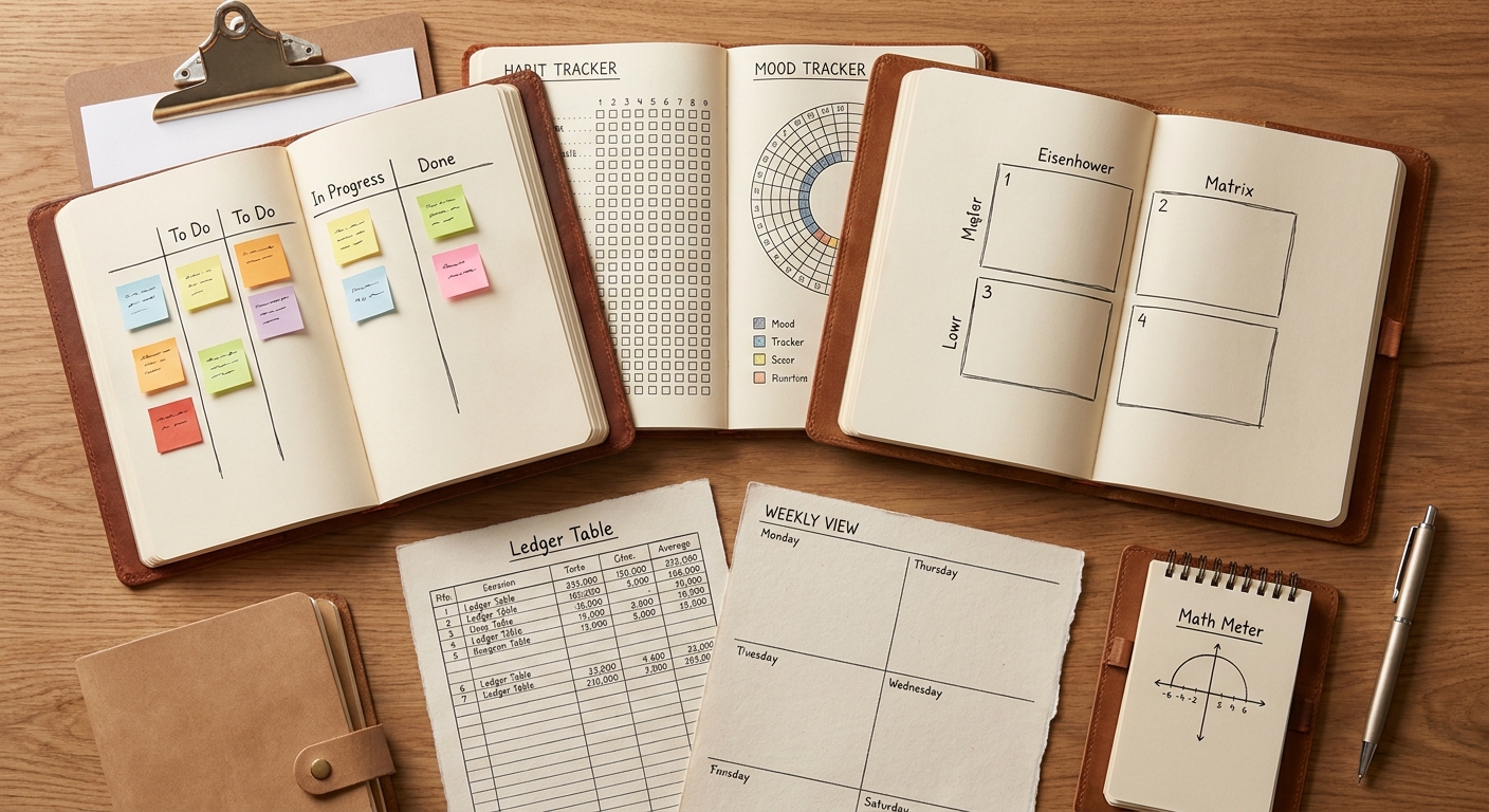 Papera block types including kanban, habit tracker, calendar, mood tracker, and more